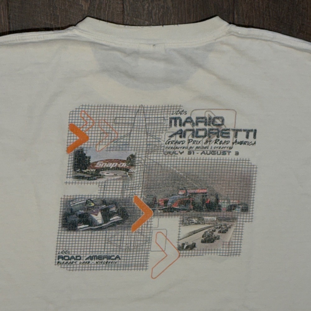Vintage 2003 Mario Andretti Grand Prix Road America Racing T-Shirt XL White